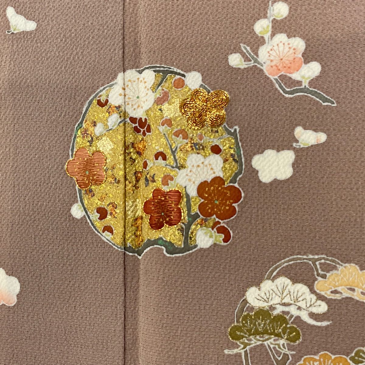 付下げ 身丈157cm 裄丈62cm S 袷 花丸文 ヱ霞 刺繍 金糸 緑 正絹 秀品  