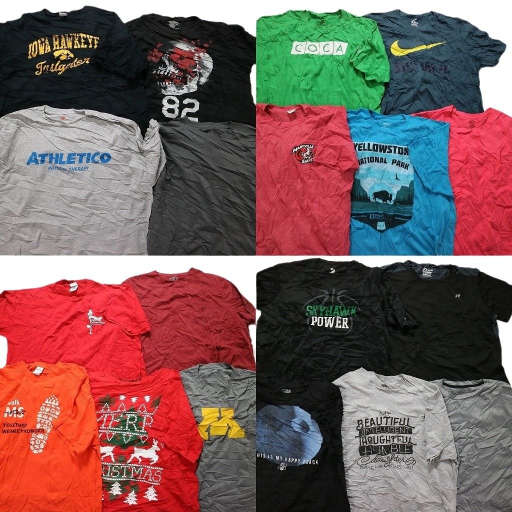 SALE 古着卸 まとめ売り カラーmix プリント 半袖Tシャツ 19枚セット (メンズ 2XL ) カジュアル 丸首  カレッジ風 ナイキ MT2176