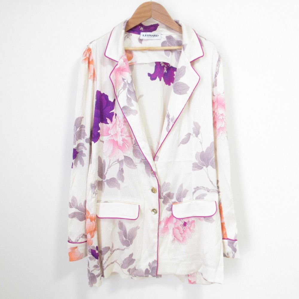 美品　LEONARD フラワープリントジャケット 良品 LEONARD PARIS レオナールパリ フラワープリント シルク