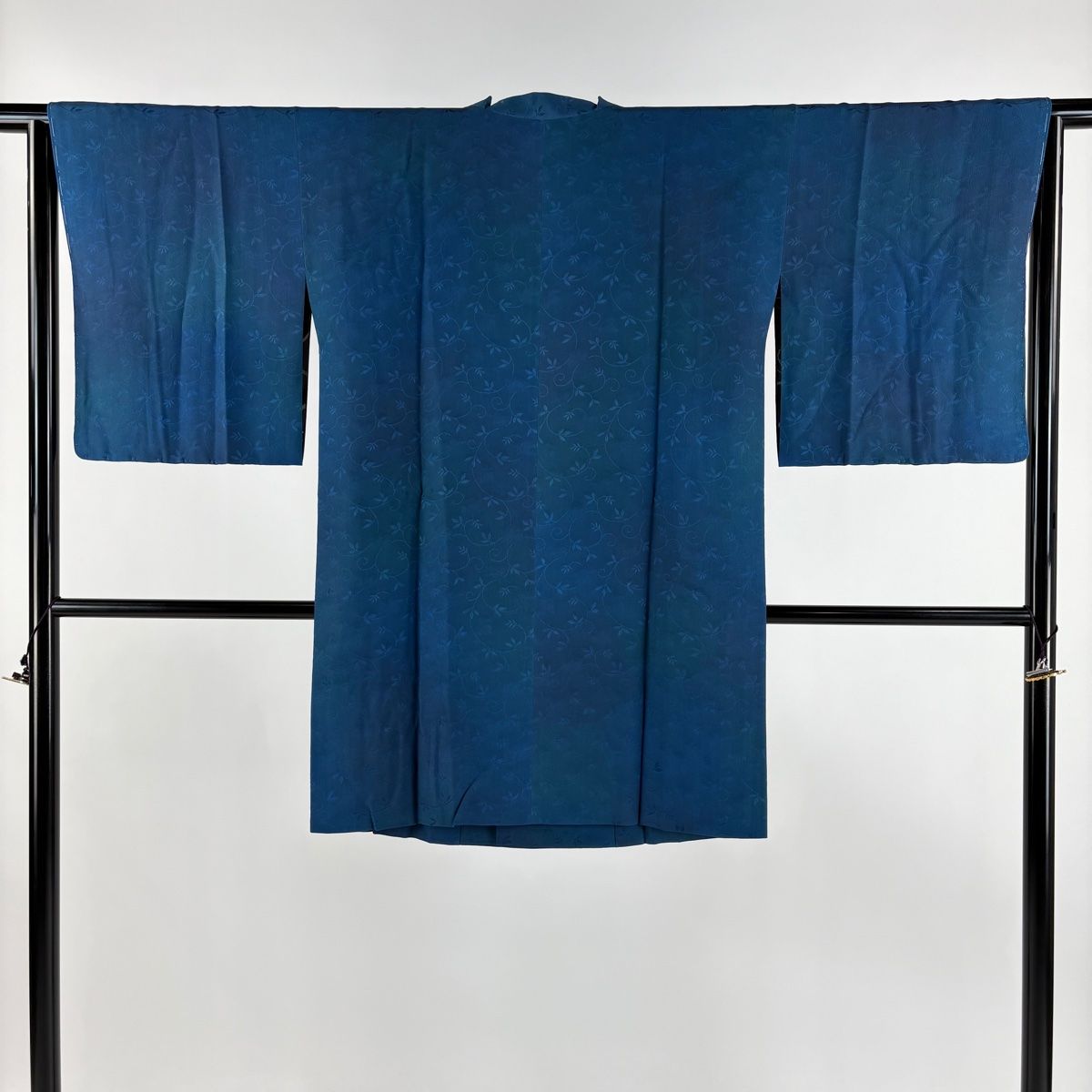 道行 身丈94.5cm 裄丈64cm M 和装コート 千代田衿 地紋 ぼかし 藍色 正絹 秀品