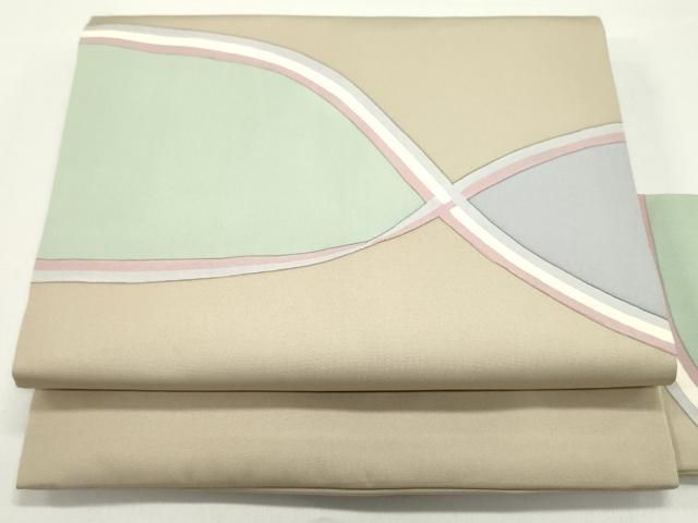 平和屋着物●塩瀬　九寸名古屋帯　抽象文様　亜麻色　正絹　逸品　DAAW6798ob 平和屋着物○塩瀬 九寸名古屋帯 抽象文様 亜麻色 正絹 逸品 DAAW6798ob