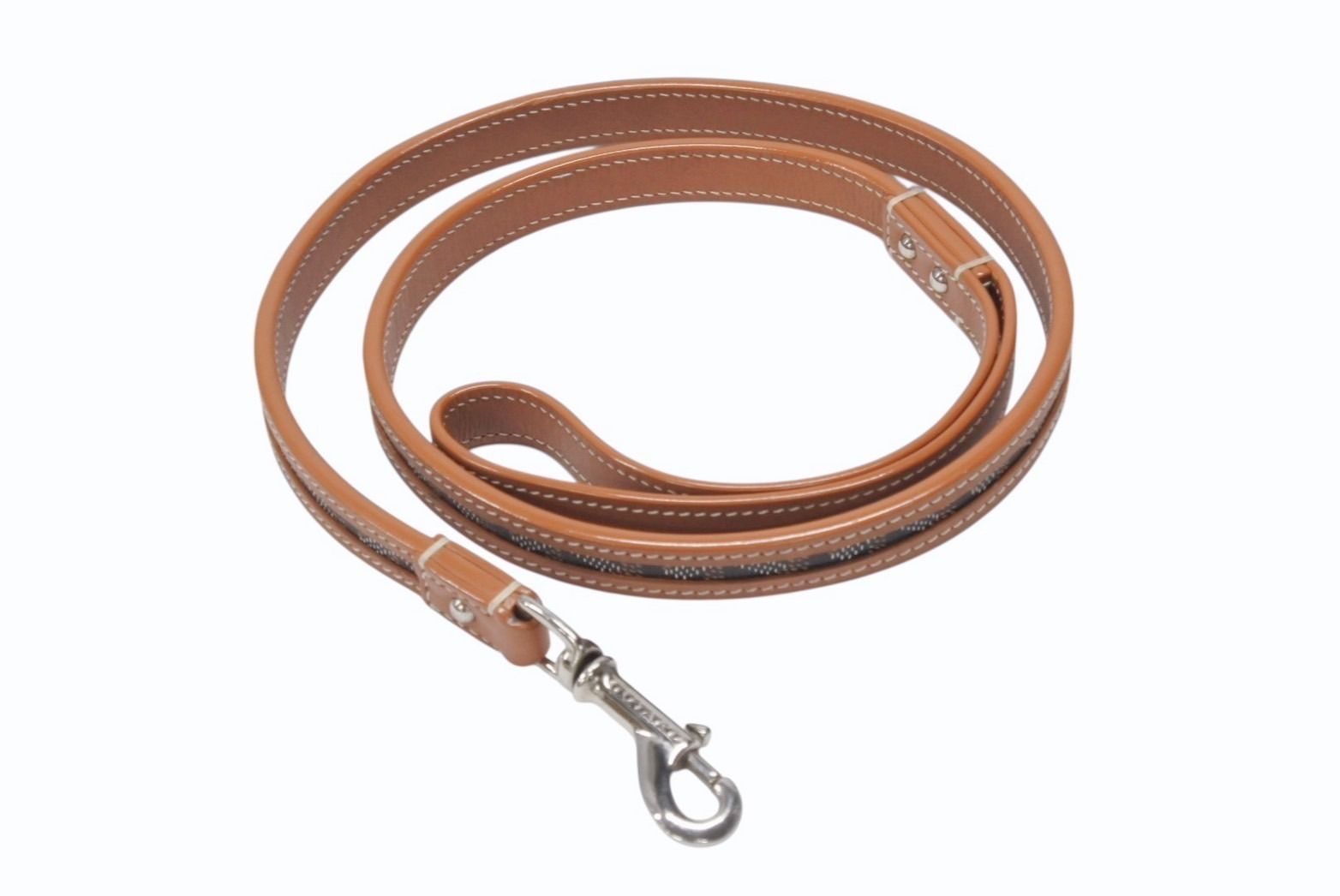 GOYARD ゴヤール リード ペット用品 ペットグッズ ブラウン PVC レザー ヘリンボーン シルバー金具 4b006692
