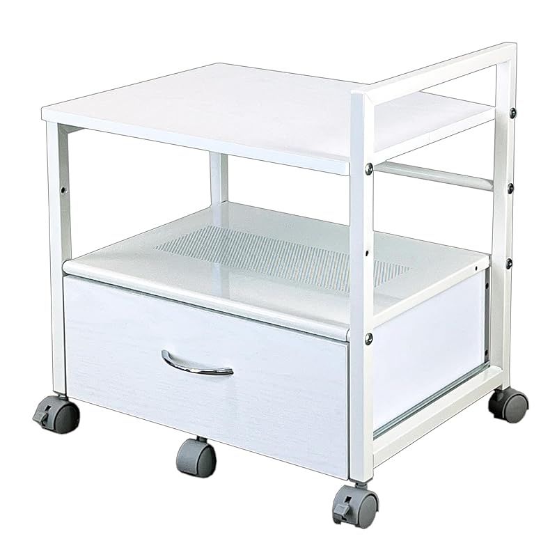 PJC-7002-WH 引出し付き プリンター台 プリンターラック キャスター付き デスクの下に収納 0