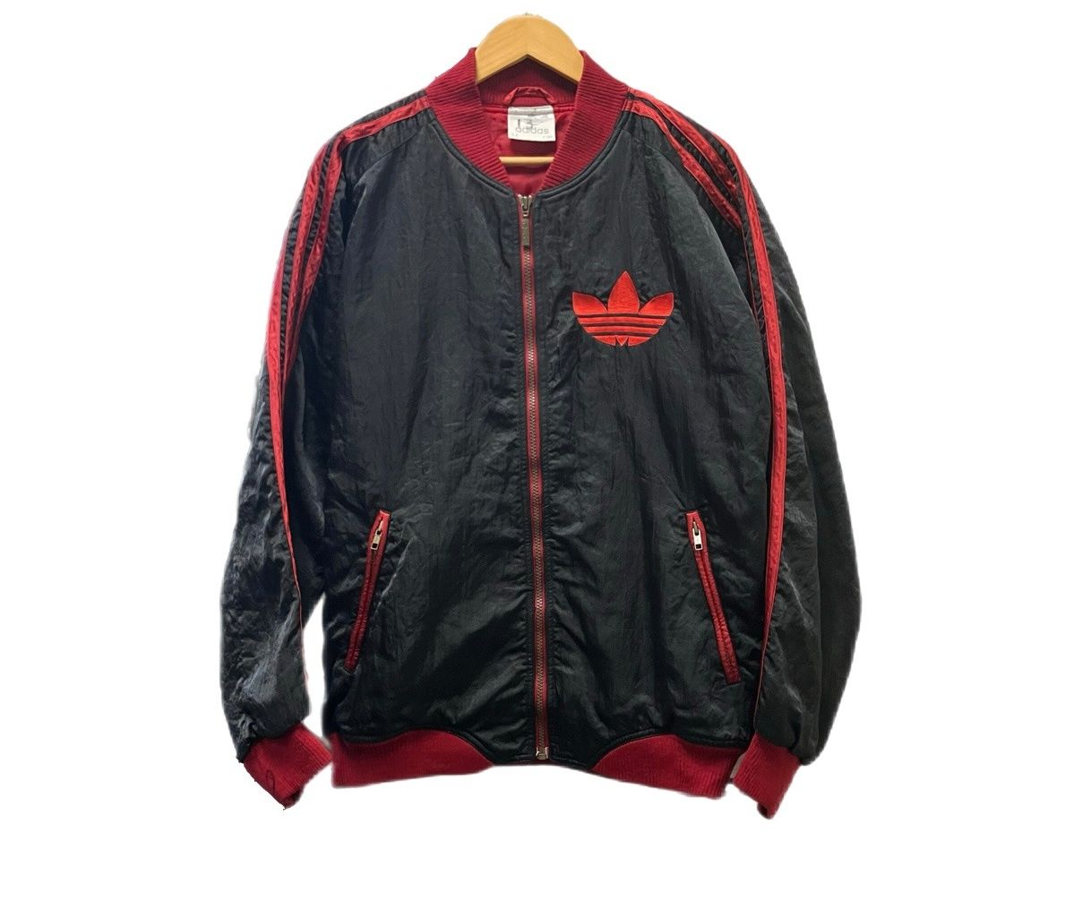 adidas デカロゴ 袖丈 スタジャン ブルゾン ブラック M 希少! アディダス adidas スタジャン デカロゴ 袖革 古着 - メルカリ