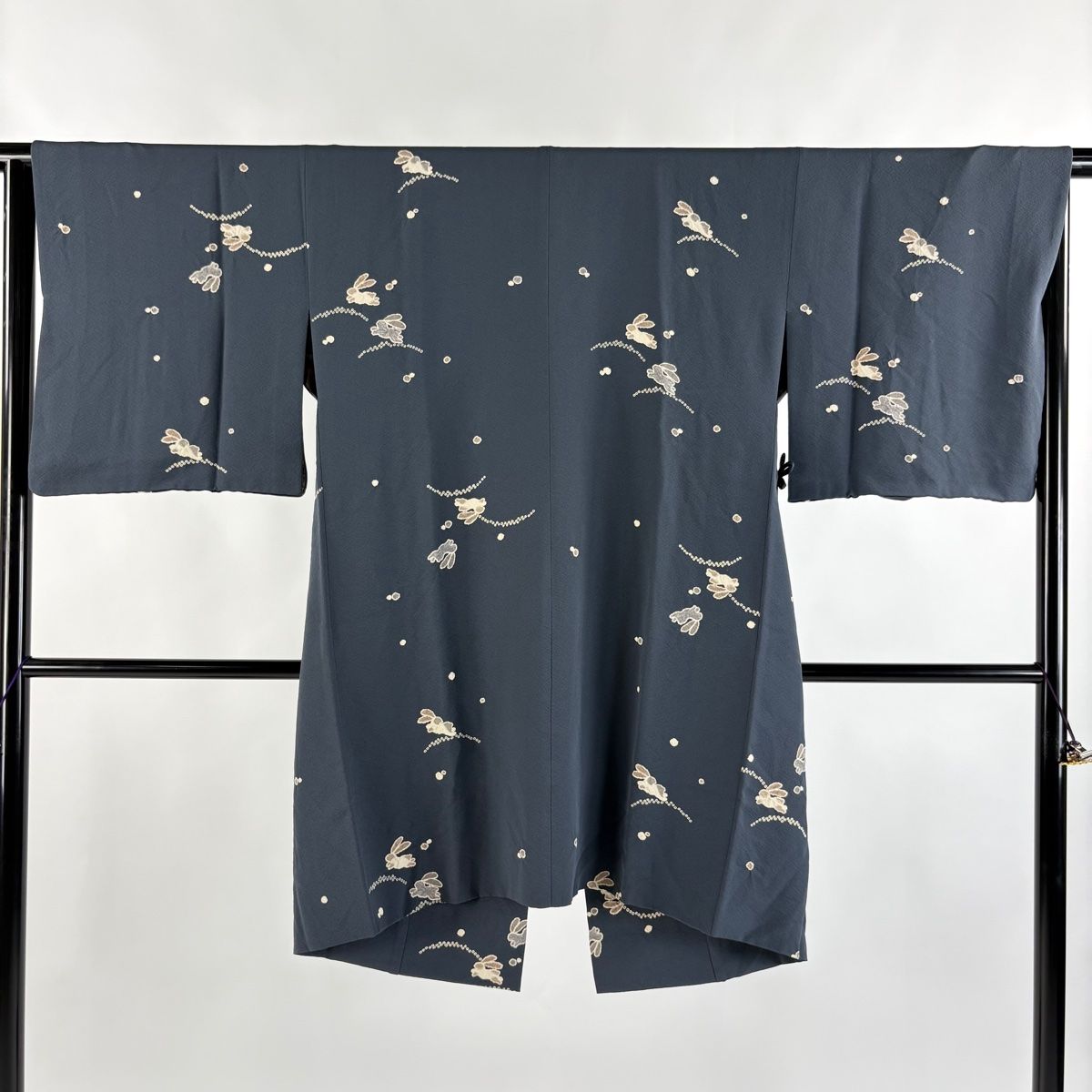 道中着 身丈98cm 裄丈65cm M 和装コート うさぎ 芝 灰色 正絹 秀品