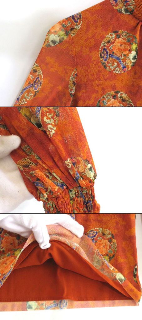 VIVIENNE TAM ヴィヴィアン タム  花柄　スタンドカラー/シアースリーブ　長袖ブラウス　ナイロン  ・0 016-210043 222498】VIVIENNE TAM ヴィヴィアン タム 花柄 スタンドカラー