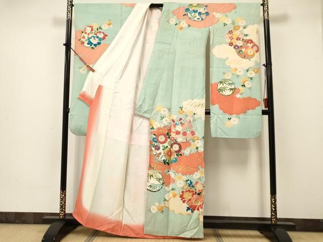 平和屋着物□豪華振袖 駒刺繍 雲取り菊花文 金彩 正絹 逸品