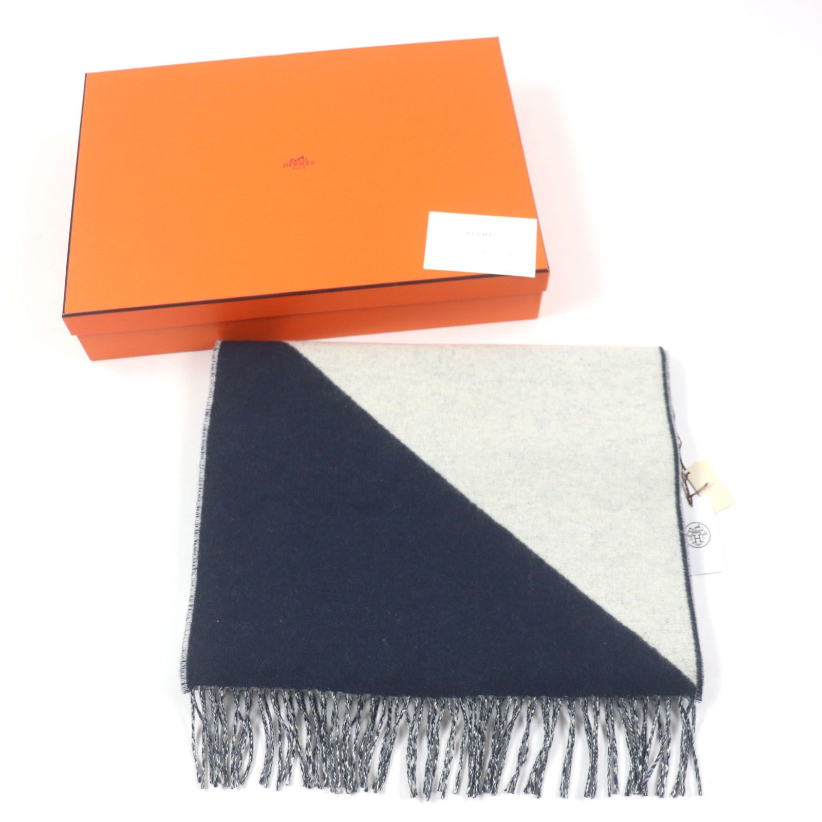 未使用品▽HERMES エルメス カザック カシミヤ100% フリンジ付き