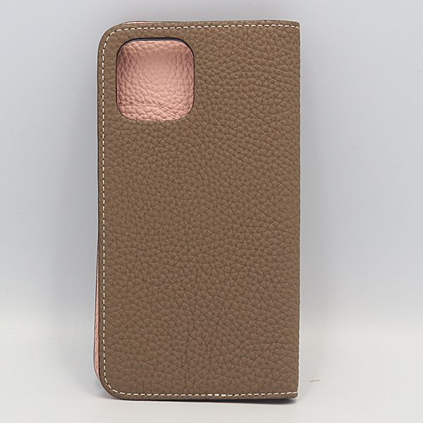 ボナペンチュラiPhone12 mini手帳型スマホケース グレージュ・イエロー