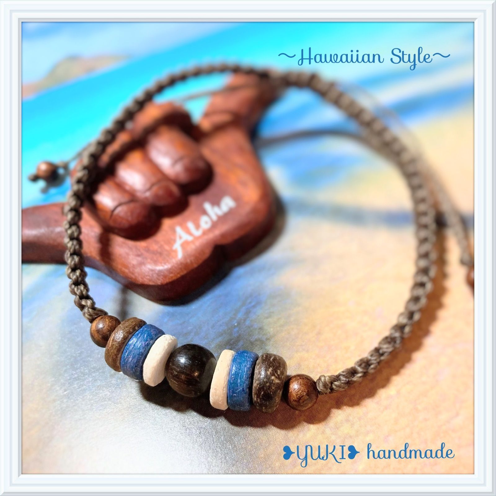 OKINAWABLUEワックスコードアンクレット白カビラA 