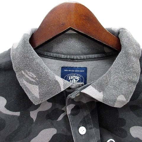 極美品✨アベイシングエイプ 半袖ポロシャツ 迷彩 カモフラ 刺繍ロゴ Lサイズ アベイシングエイプ A BATHING APE カモフラ 迷彩 ポロシャツ