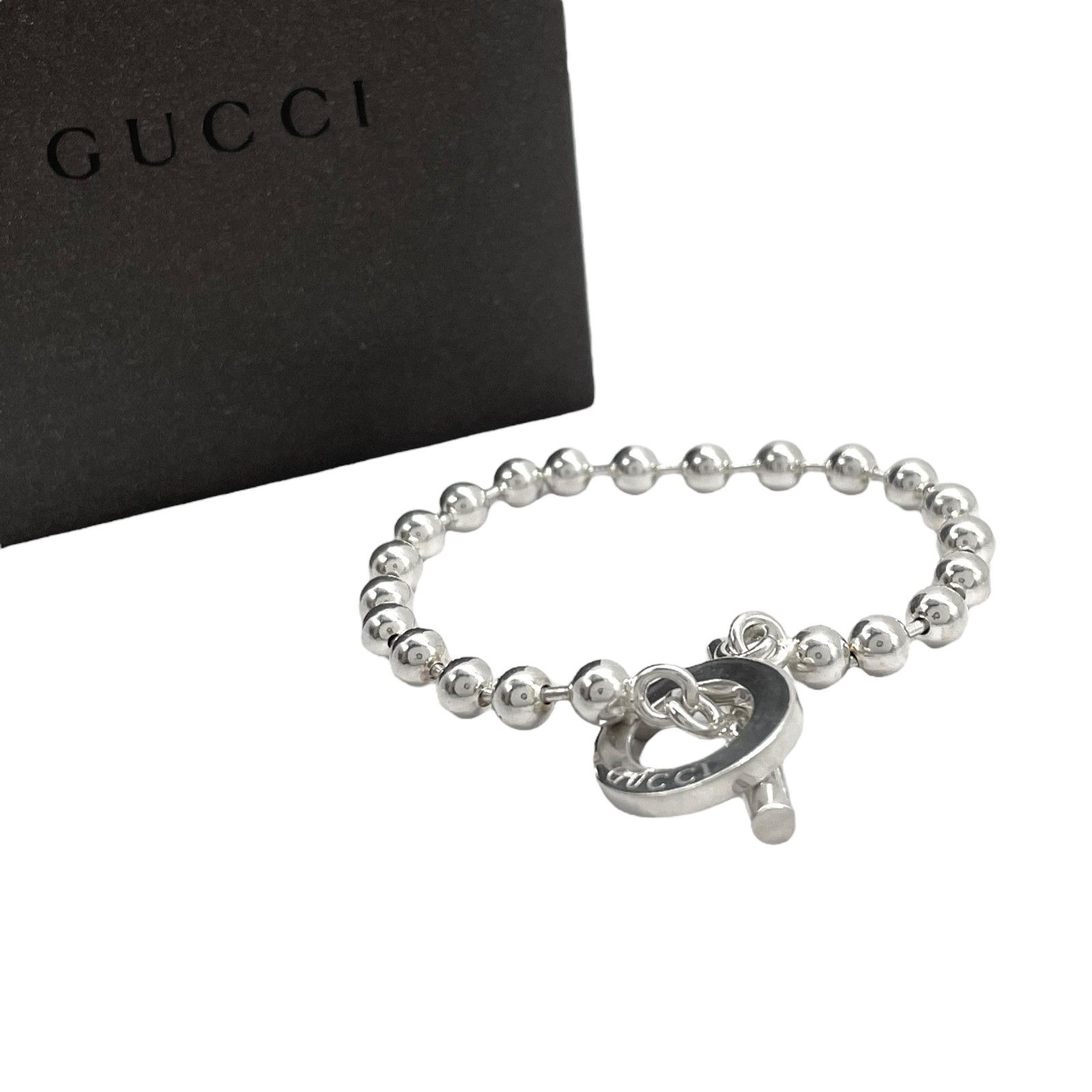 |研磨済 GUCCI グッチ ボールチェーン ブレスレット シルバー925 マンテル トグル 010294 アクセサリー メンズ レディース 保存袋 き W4