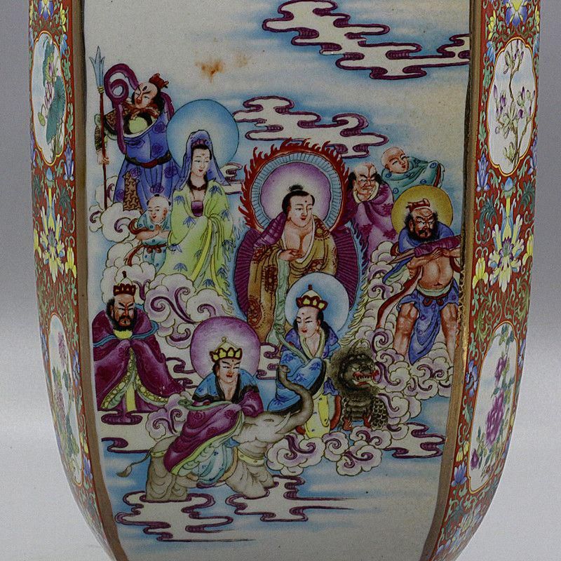 乾隆琺瑯彩紅地祝寿六方瓶 陶磁器 現代工芸品 美術品 装飾品 置物 乾隆琺瑯彩紅地祝寿六方瓶 陶磁器 現代工芸品 美術品 装飾品