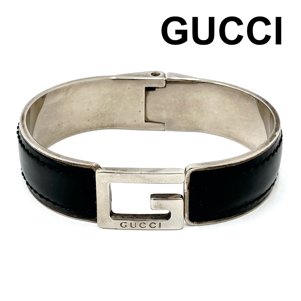 GUCCI グッチレザーバングル GUCCI □新品同様□ グッチ レザー ブレスレット バングル