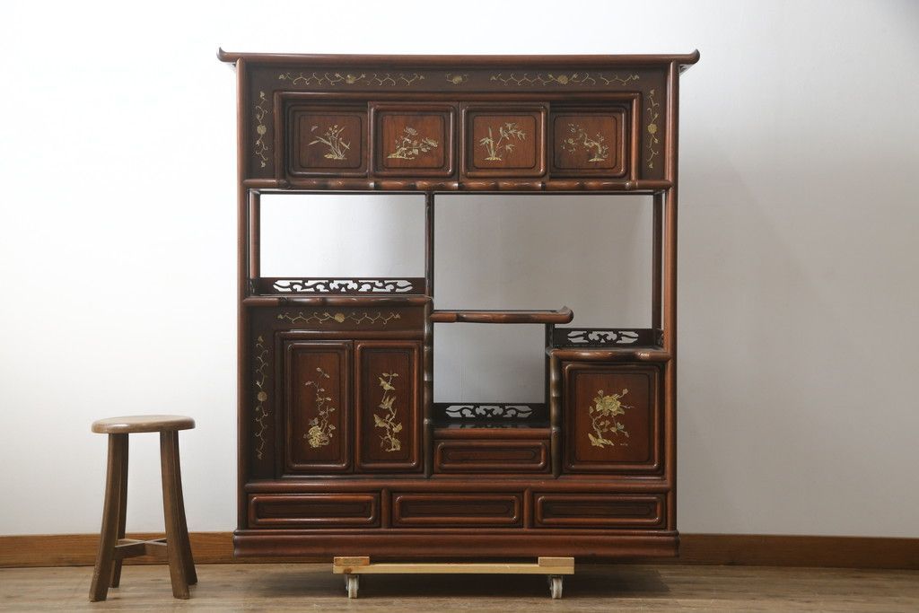 ☆事前問合せ必須☆ 飾り棚 和製ビンテージ 花梨 カリン材 螺鈿 ラデン