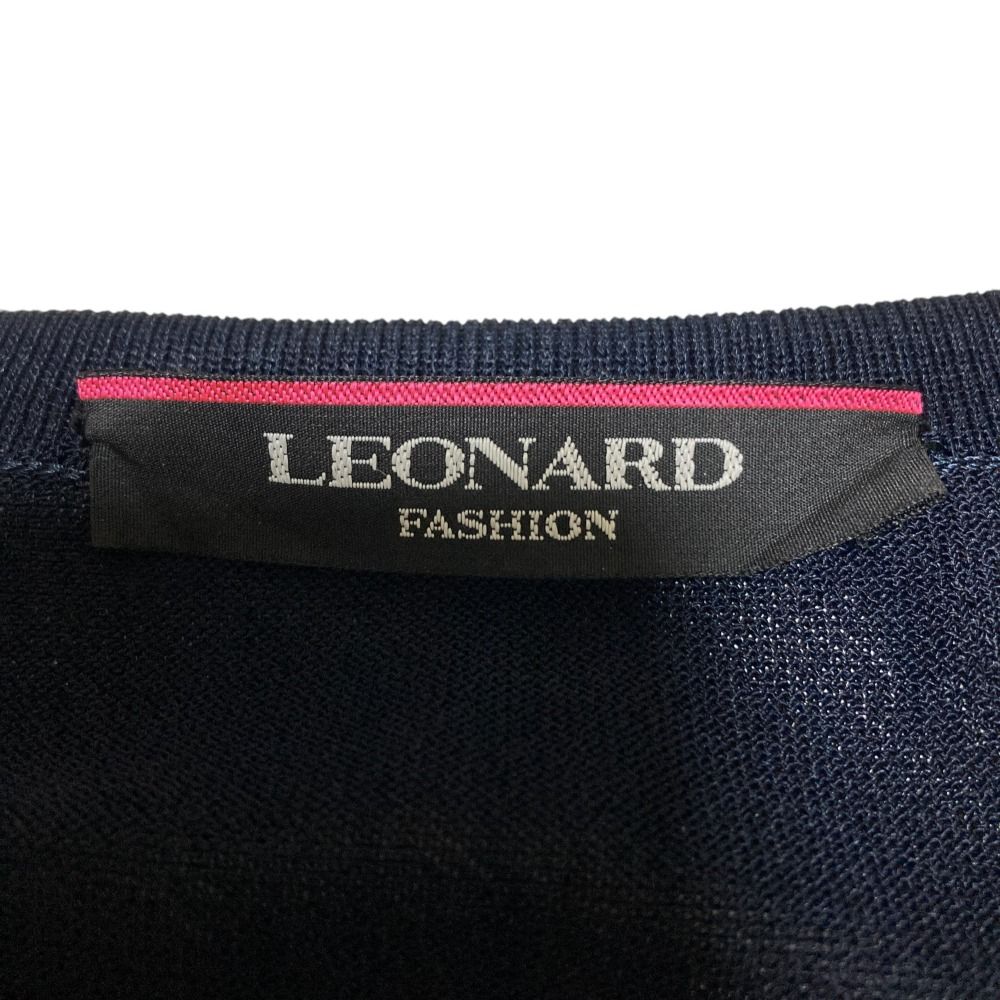 LEONARD - 美品 LEONARD PARIS レオナールパリ フラワープリント シルク切替 オープンフロント ニット カーディガン XLサイズ ブラック レディース 古着 中古 USED レオナール フラワープリント カーディガン 花柄 ウール シルク