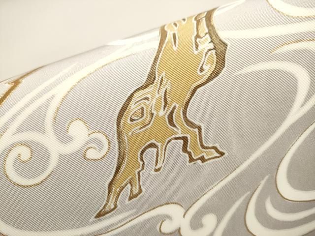 平和屋着物○塩瀬 九寸開き名古屋帯 駒刺繍 浜松文 金彩 正絹 逸品