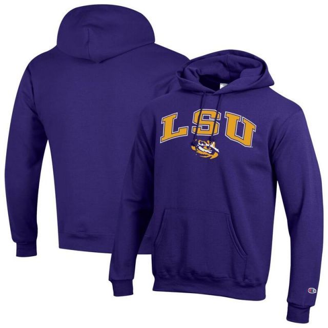 【送料無料】 チャンピオン メンズ Tシャツ トップス Men'sChampion Purple LSU Tigers Arch Over Logo Pullover Hoodie Lsu Purple