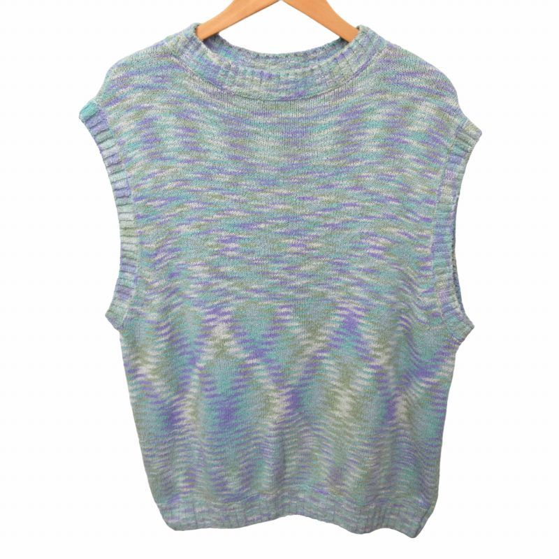 H B-Y ユナイテッドアローズ H BEAUTY-YOUTH エイチ ビューティー-ユース タグ付き SILK MIX KNIT VEST シルクニットベスト セーター プルオーバー 総柄 ノースリーブ 水色 黄緑 紫 パステルカラー Mサイズ