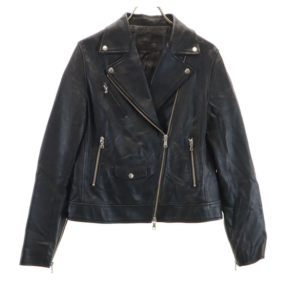 green label relaxing グリーンレーベルリラクシング レザー ダブルライダースジャケット 40 黒 レディース 古着