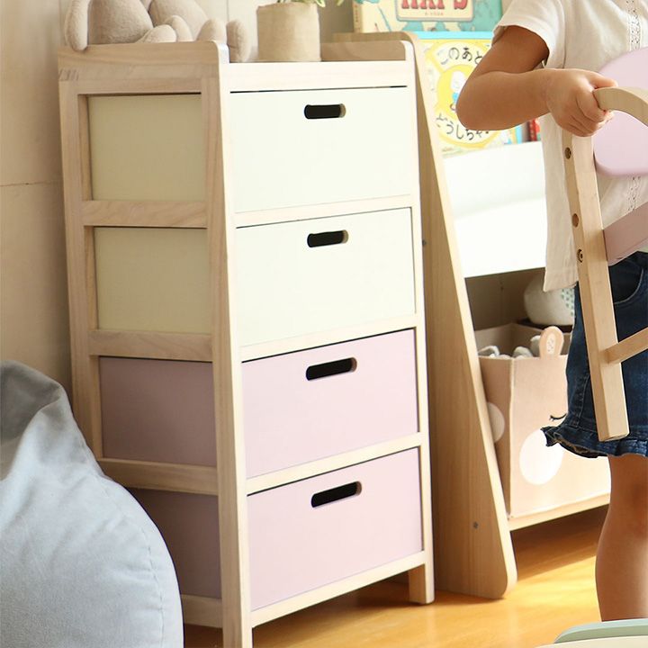 ☢ 4段 キッズチェスト 幅37cm キッズスリムチェスト 子ども用 子供 こども 子ども 引出し スリム コンパクト おもちゃ箱 ラベンダーピンク