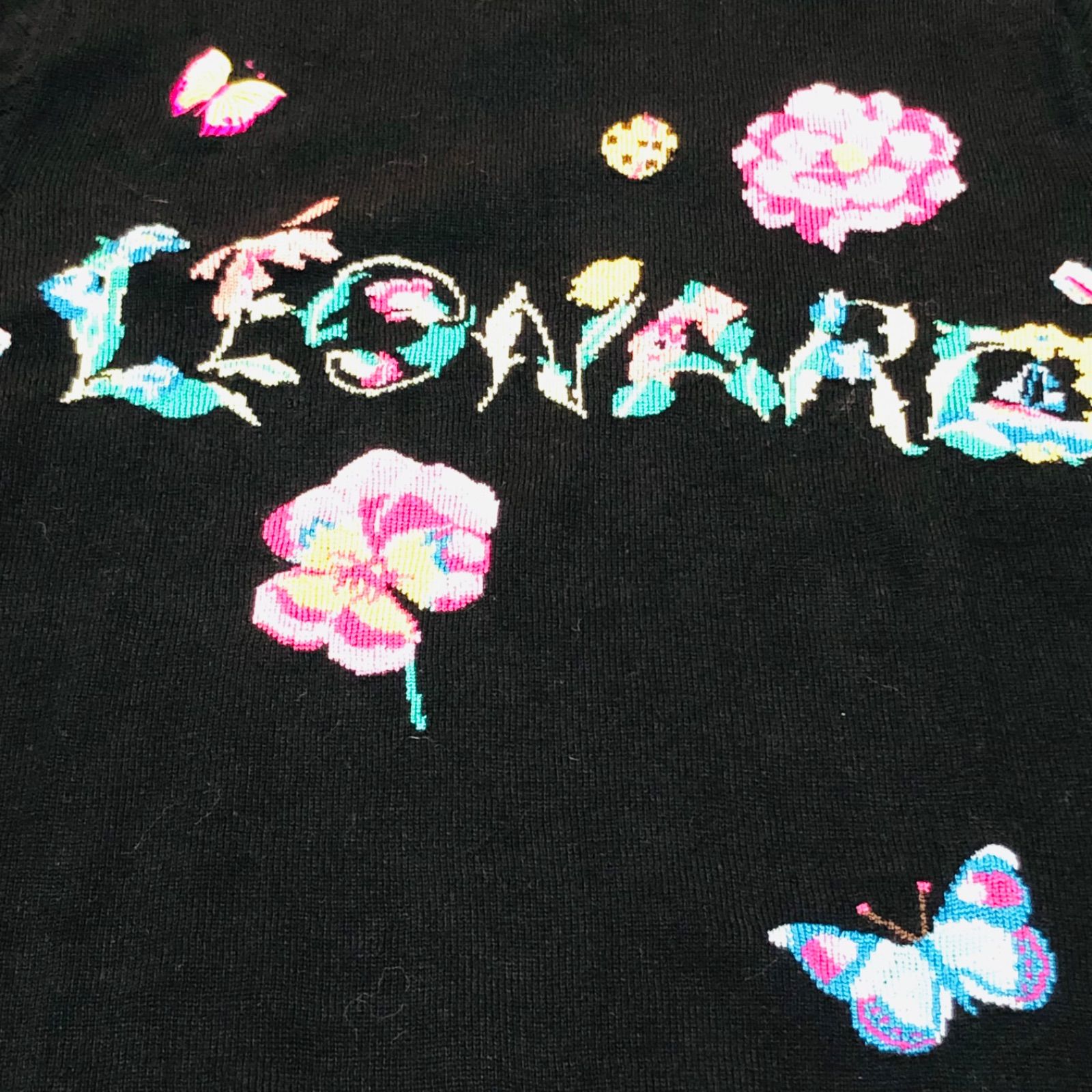 レオナール カシミヤ 半袖 ニット セーター 花柄 L ベージュ IBO39