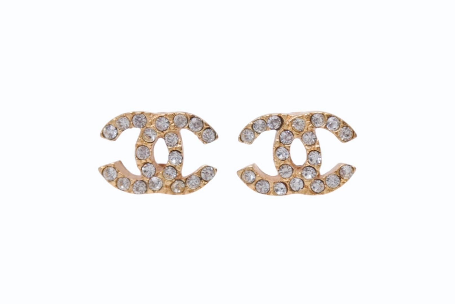 CHANEL シャネル ココマーク ピアス 重量約4.1g 01P刻印 ラインストーン メタル GP ゴールド クリア 両耳用 4b002791