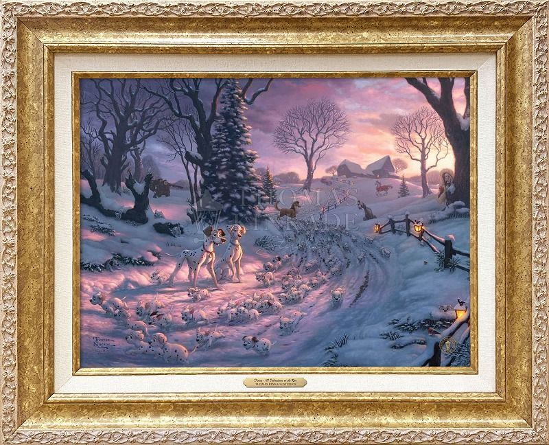 ディズニー/トーマス キンケード「101匹わんちゃん/オン ザ ラン」作品証明書 展示用フック付キャンバスジークレ 発送目安15～20営業日