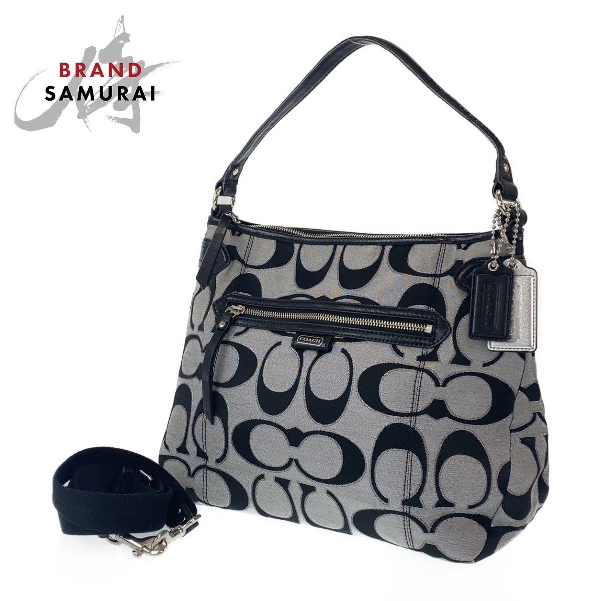 COACH コーチ シグネチャー ブラック グレー レザー /キャンバス F23918 ショルダーバッグ 2way 肩掛け レディース 400216  【中古】【中古】