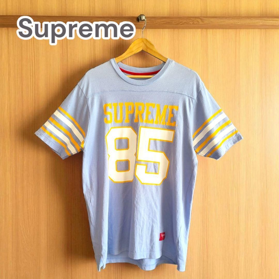 11700□Supreme L 半袖Tシャツ 水色 ボーダーライン