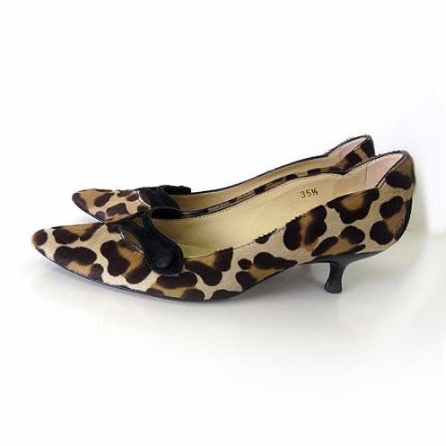 トッズ TOD S パンプス ハラコ レオパード柄 豹柄 本革レザー 35.5 ブラウン 黒 ブラック こげ茶色 23.0 cm くつ 靴 シューズ