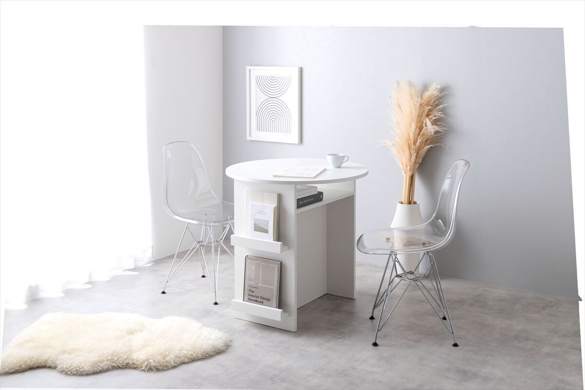 幅72cm】Luna ブックラック付き丸型ダイニングテーブル おしゃれ