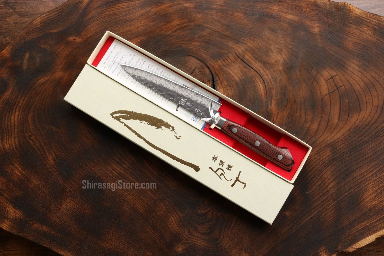 仙助 蕎麦包丁 ダマスカス 鏡面仕上げ 安来鋼青紙二号 330mm 檜茶色