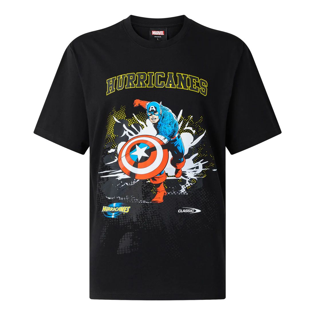 送料無料 匿名配送 クラシック ハリケーンズ Tシャツ ブラック 黒 キャプテンアメリカ コットン メンズ 公式モデル
