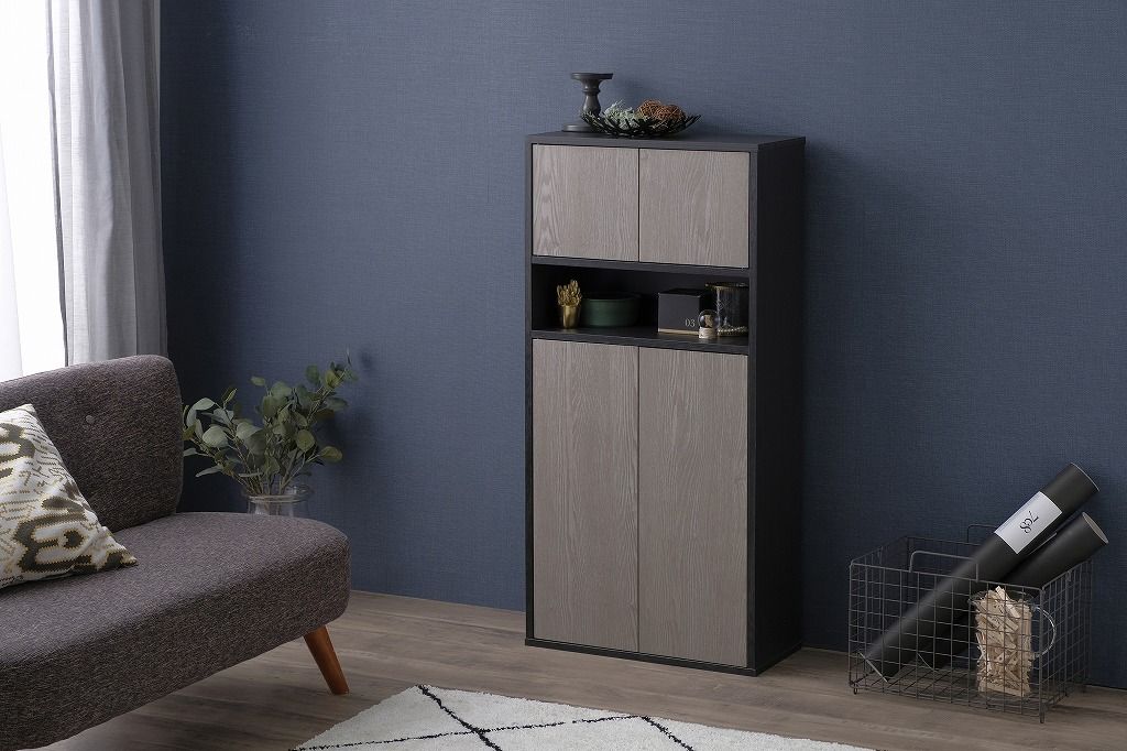 ウッドリビングキャビネット 幅約54×奥行約26×高さ約112.4cm