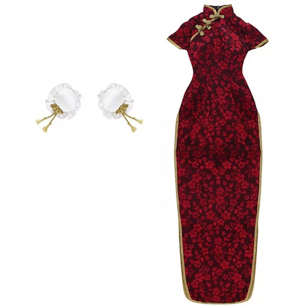 ドール AZO2用 クラシカルチャイナドレス＆シニヨンset レッド