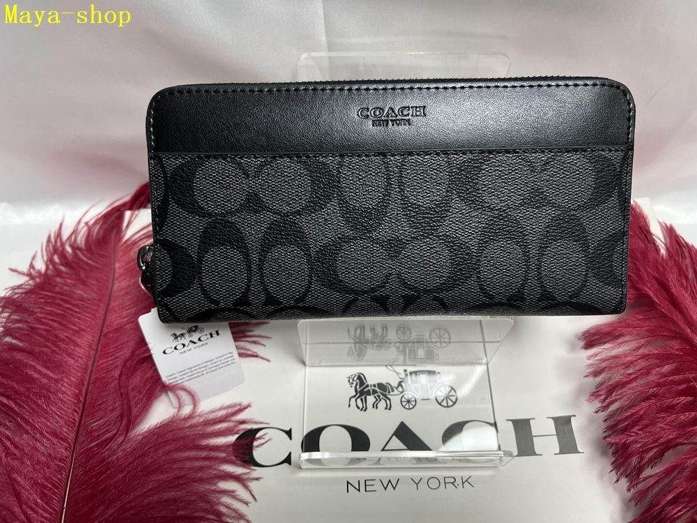 コーチ COACH 長財布 財布 シグネチャー ラウンドファスナー チャコール ブラック メンズ 財布  プレゼント 父の日母の日贈り物 ギフト   財布 メンズ ファッション 新品未使用 ブランドA190 F75000 4G6QD