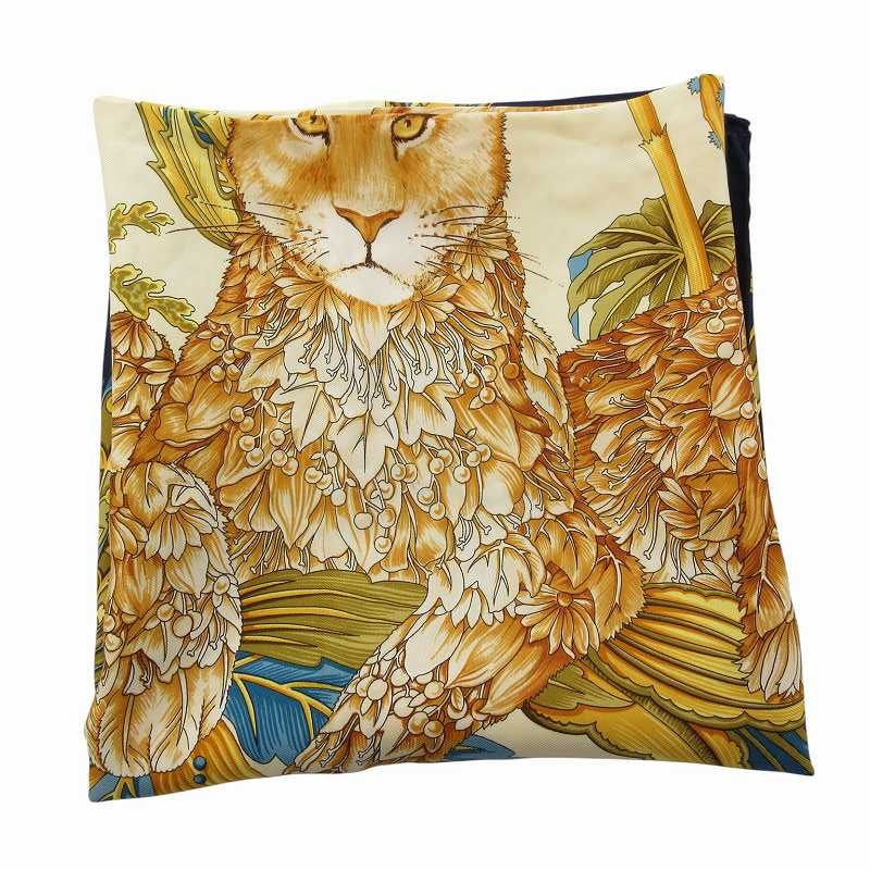 ☆美品☆ フェラガモ スカーフ ライオン 紺 白 黄 植物 大判 動物 ☆美品☆ フェラガモ スカーフ ライオン 紺 白 黃 植物 大判 動物