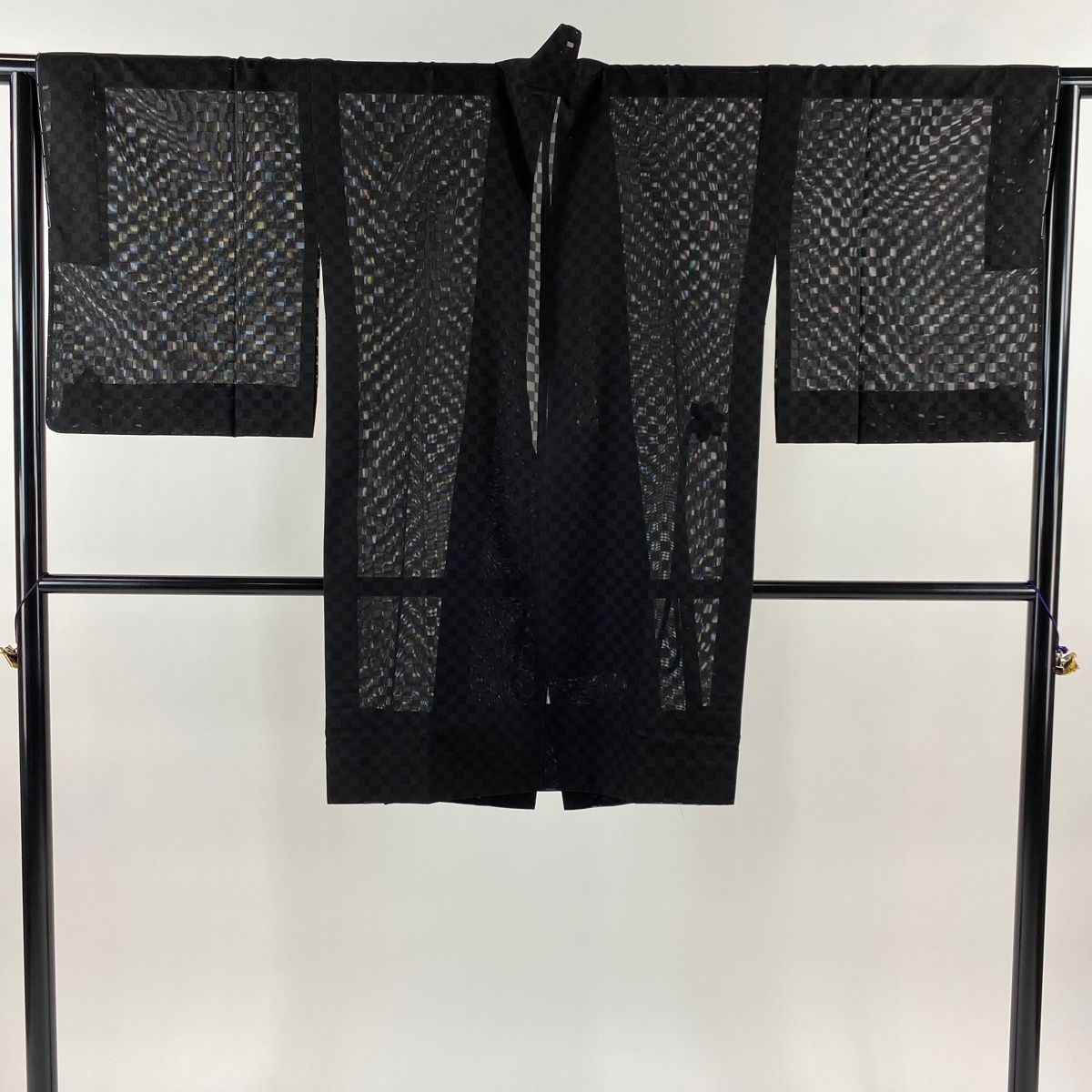 道中着 身丈93cm 裄丈67cm M 和装コート 市松 黒 正絹 名品