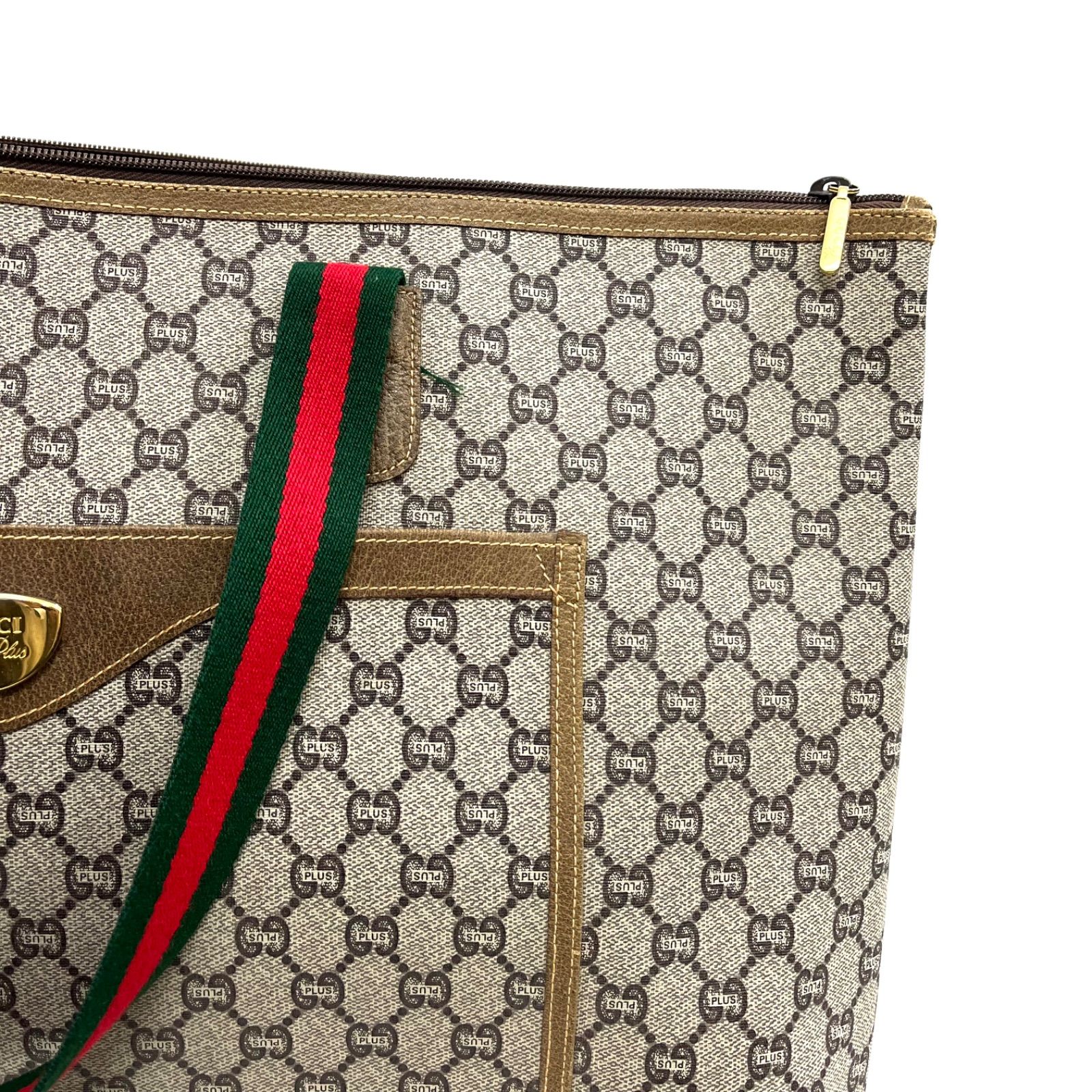 美品☆GUCCI グッチ シェリーライン PVCトートバッグ GGベージュ大容量