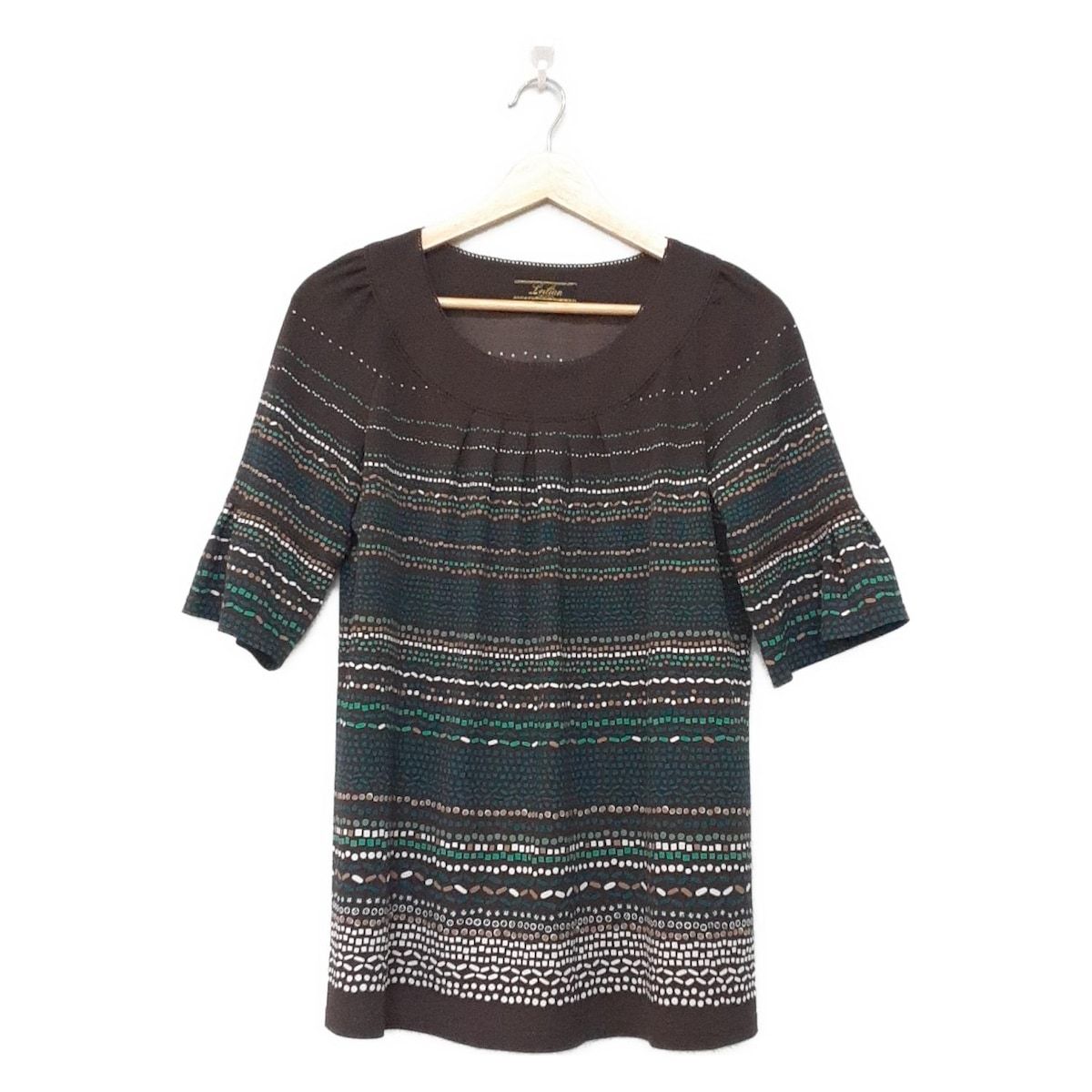 Leilian レリアン チュニック サイズ9 M レディース - ダークブラウン×ブルーグリーン×マルチ 七分袖