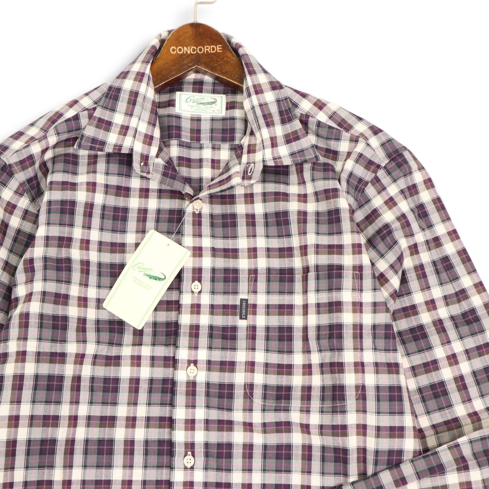 【新品 未使用】 Crocodile クロコダイル 通年 ロゴタグ 長袖 チェック シャツ Sz.L メンズ