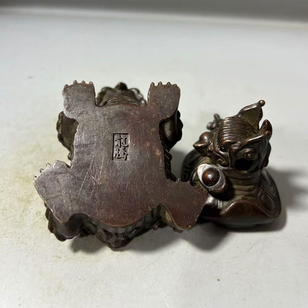 銅細工 竜亀母子三元及第炉 龍頭官帽香炉 工芸品 香道具 装飾品