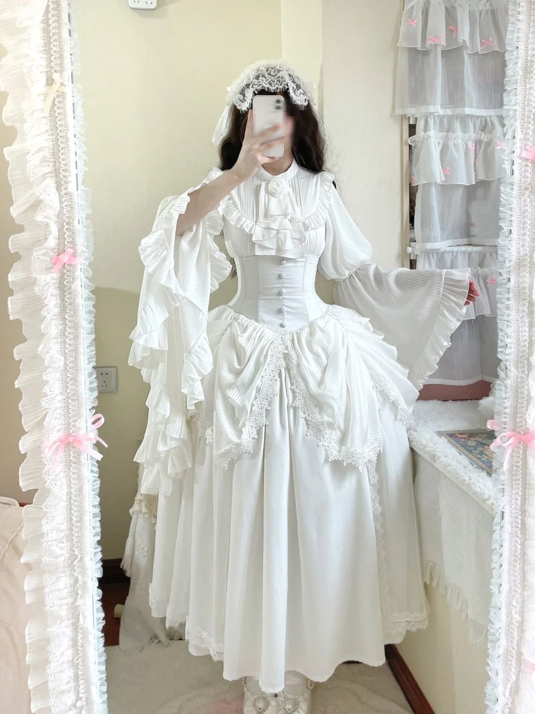 万聖節 ゴシックロリータスタイル 修道女風 セットアップ ブラック＆ホワイト 姫袖 シャツ＋ロングスカート＋ エレガント SK ワンピース コスプレ衣装 レディース