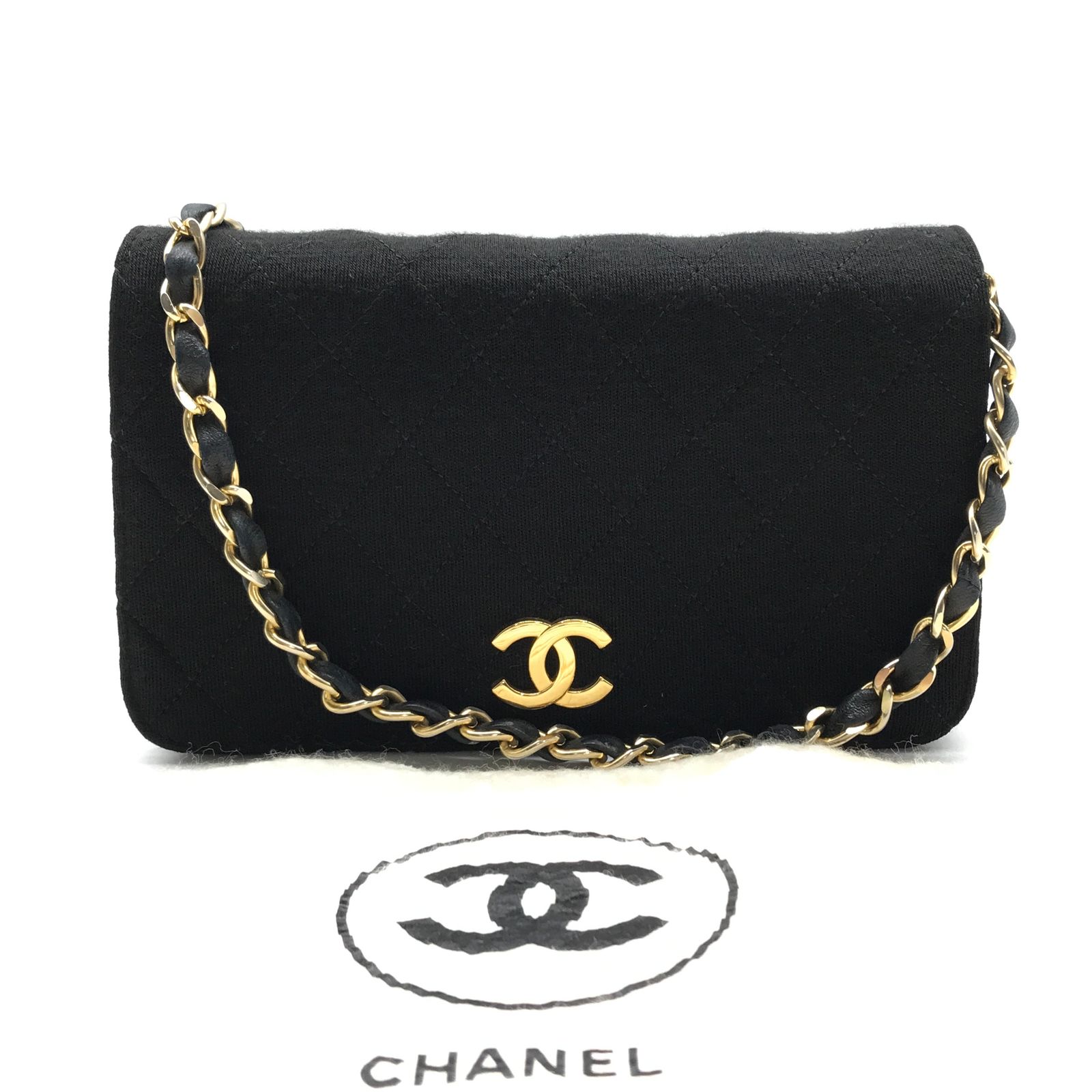 美品 CHANEL シャネル ココマーク ミニマトラッセ コットン プッシュロック チェーン ショルダー バッグ ブラック a2565