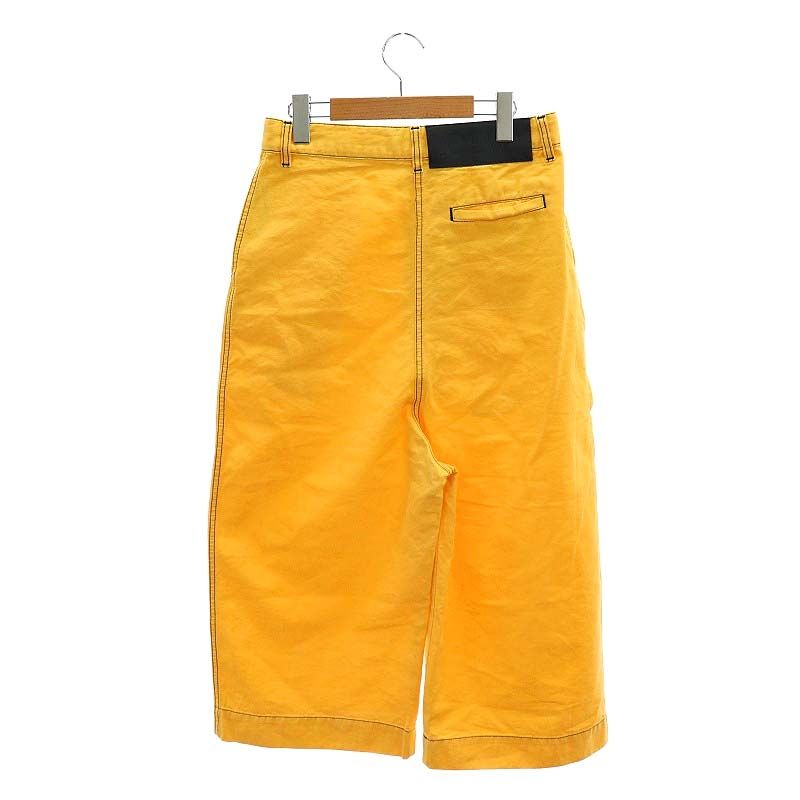ロエベ LOEWE クロップドワイドパンツ コットンリネン タック ステッチ ボタンフライ 38 黄色 マリーゴールド色 ES OS