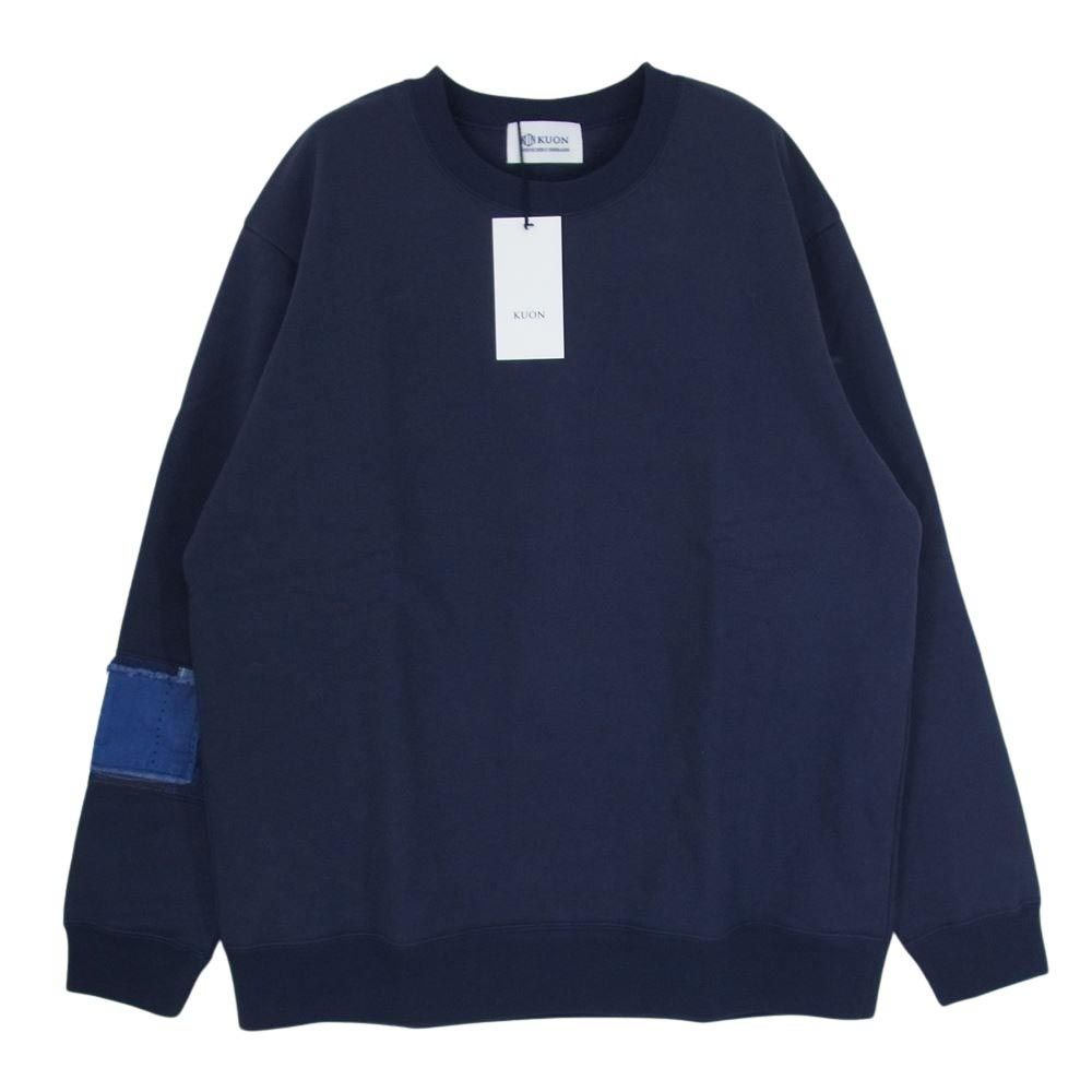 クオン  KUON 112CS032101 BORO Banded Arm Sleeve Sweatshirt 襤褸 ボロ バンデッド パッチワーク スリーブ スウェット ネイビー系 M【新古品】【未使用】【中古】