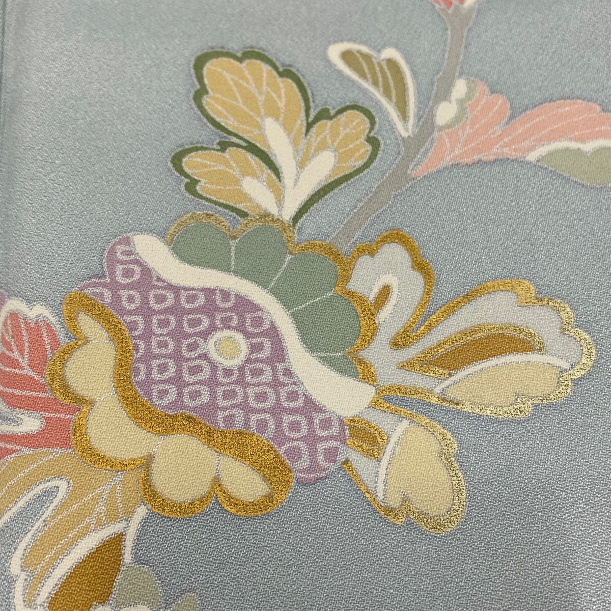 付下げ 身丈151.5cm 裄丈62cm S 袷 桜 梅 金彩 水色 正絹 秀品 【中古  