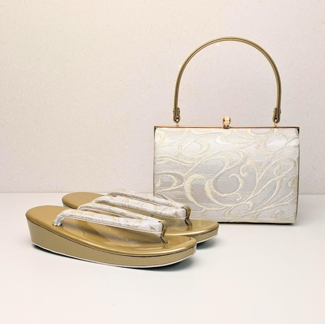 和装 草履バッグセット フォーマル 帯地 シルバー フリーサイズ u25