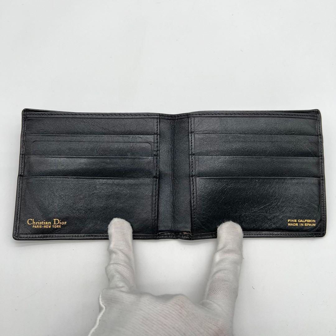 【良品】Christian Dior ガラスレザー コンパクトウォレット　希少黒 ディオール/クリスチャンディオール/2つ折り財布/30MONTAIGNE